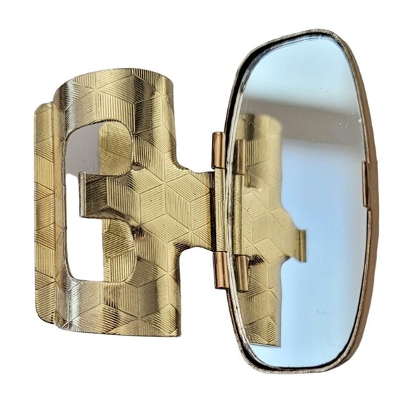 Gold Tone Signed Japan Hinged Makeup Lip Mirror Lipstick Holder Case E194 - Picture 8 of 12